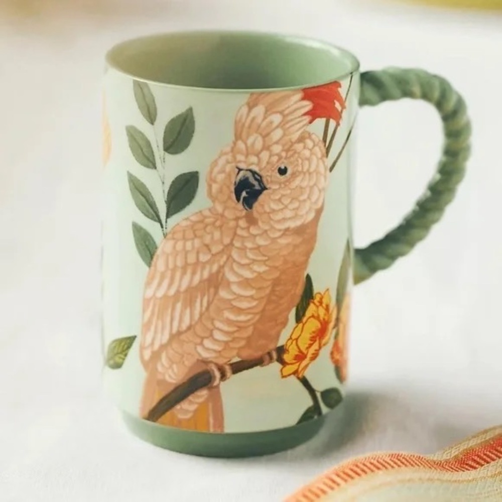 NWT Anthropologie Plume Bird Mug Cockatoo
